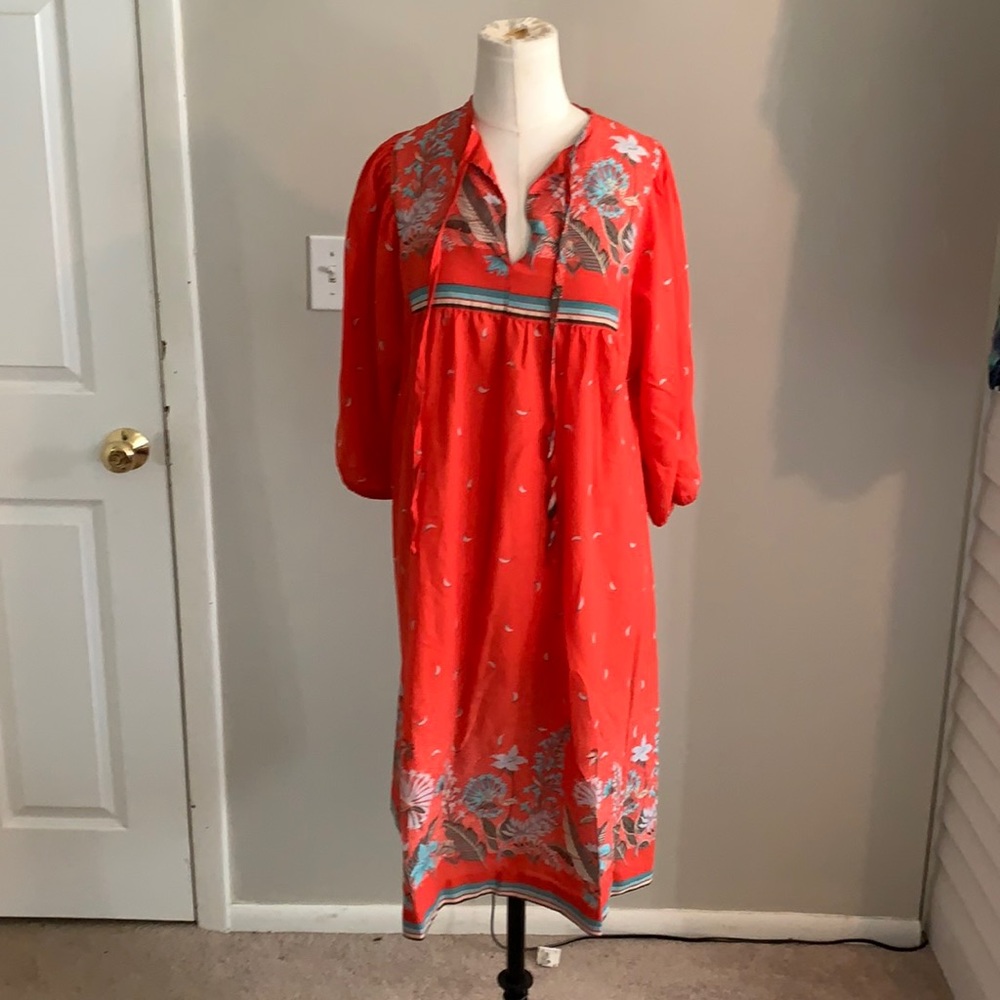 Vintage Empire Waist Hawaiian Print Dress, Sz 13
